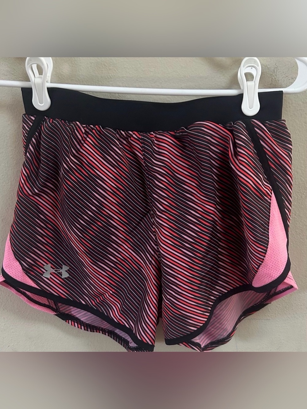 Under Armour Women's Pink and Black Striped Athletic Shorts
